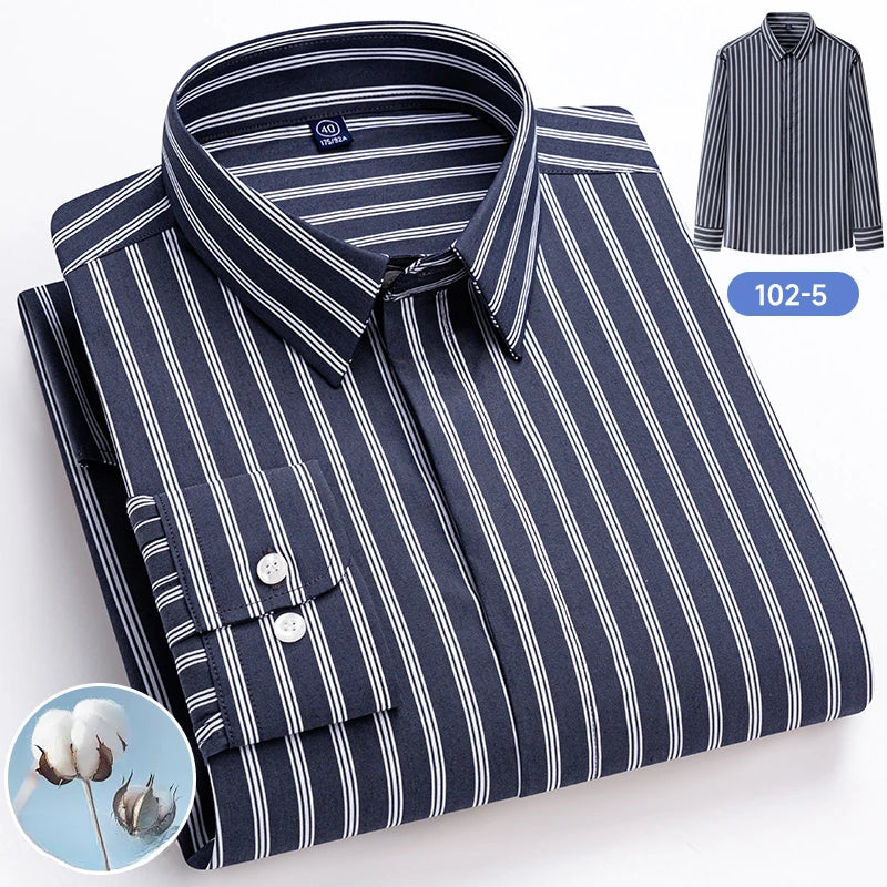 Hight qulity 95%cotton striped long sleeve shirts for men slim fit formal plain shirt soft office business clothes england tops