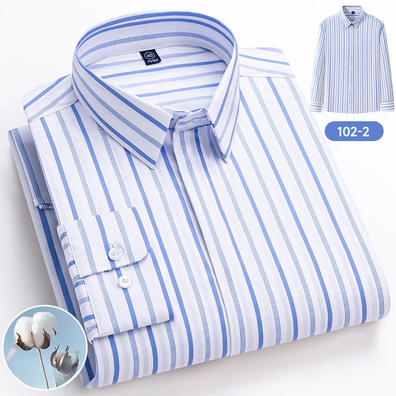 Hight qulity 95%cotton striped long sleeve shirts for men slim fit formal plain shirt soft office business clothes england tops