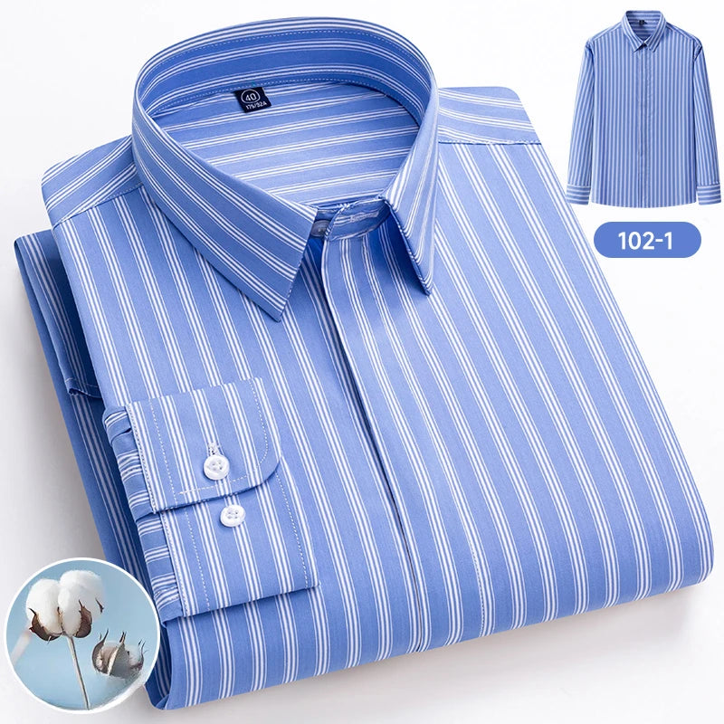 Hight qulity 95%cotton striped long sleeve shirts for men slim fit formal plain shirt soft office business clothes england tops