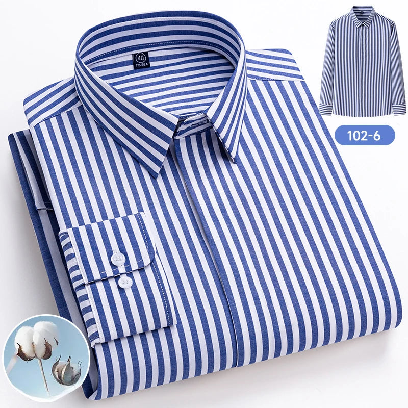 Hight qulity 95%cotton striped long sleeve shirts for men slim fit formal plain shirt soft office business clothes england tops
