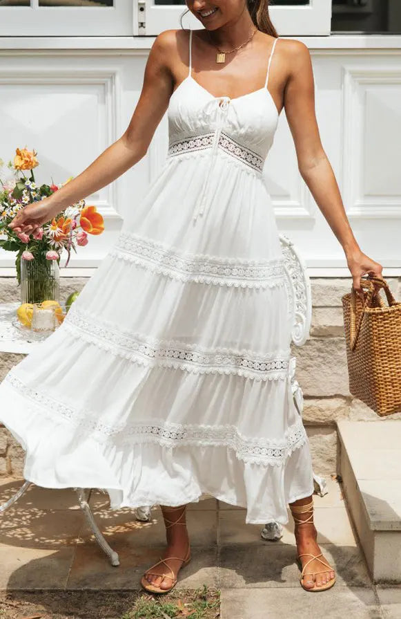 2026 Women Sexy Flower Crochet Long Dress V-Neck Sleeveless High Waist Women Summer Boho Dress Womens Clothes Vestidos
