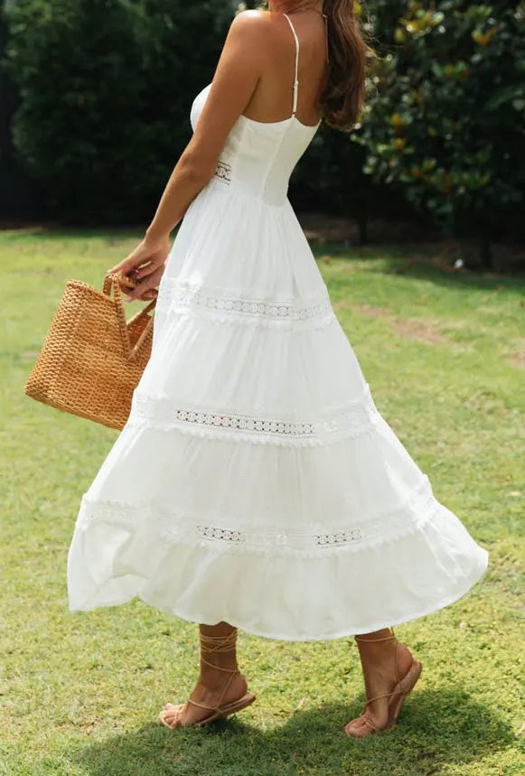 2026 Women Sexy Flower Crochet Long Dress V-Neck Sleeveless High Waist Women Summer Boho Dress Womens Clothes Vestidos