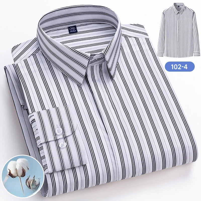 Hight qulity 95%cotton striped long sleeve shirts for men slim fit formal plain shirt soft office business clothes england tops