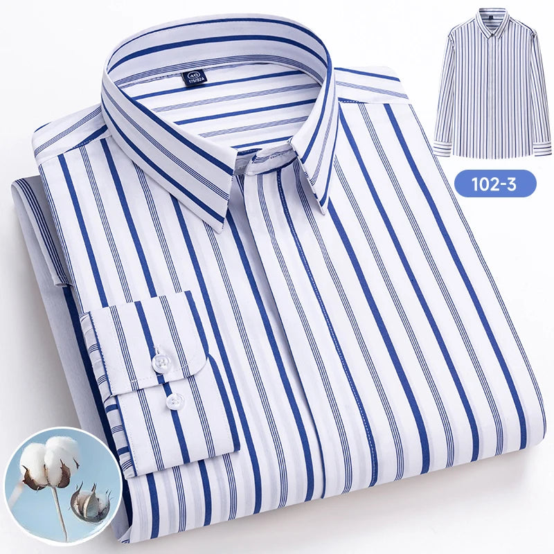 Hight qulity 95%cotton striped long sleeve shirts for men slim fit formal plain shirt soft office business clothes england tops