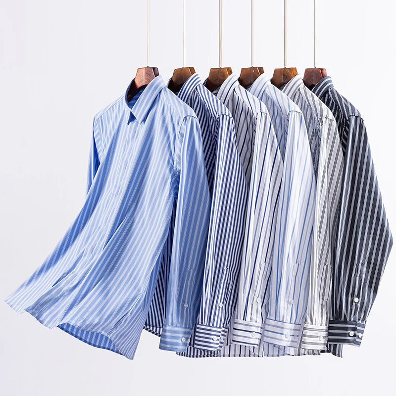 Hight qulity 95%cotton striped long sleeve shirts for men slim fit formal plain shirt soft office business clothes england tops